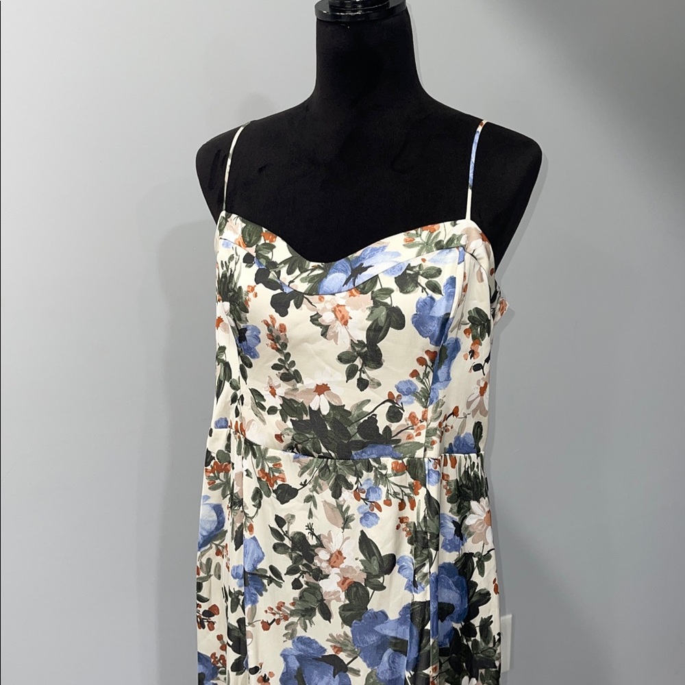 Abercrombie & Fitch Camille Dress cream blue green floral print size Large women - Picture 3 of 16